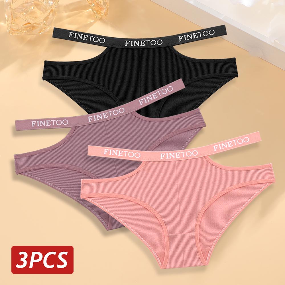FINETOO 3 bucăți/set femei slip din bumbac lenjerie sexy cu goluri înalte cu bretele elastice chiloți din bumbac moale chiloți confortabili pentru femei