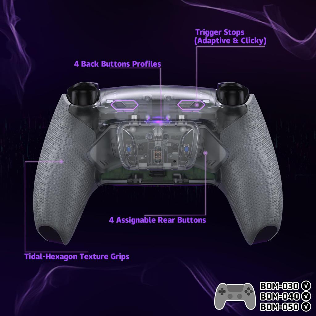 eXtremeRate RISE4 Plus MAX Back Paddle Kit Compatible with PS5 Controller 040 with Bottom Shell Clicky Trigger Stop Rubber Remappable Back Button Kit