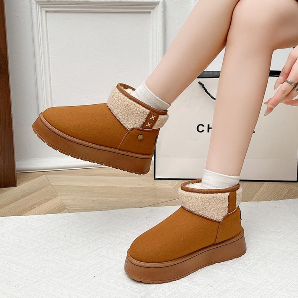 Fashion Thick Plush Platform Snow Boots Women Winter Keep Warm Cotton Shoes Woman Suede Round Toe Slip-On Comfortable Ankle Boots