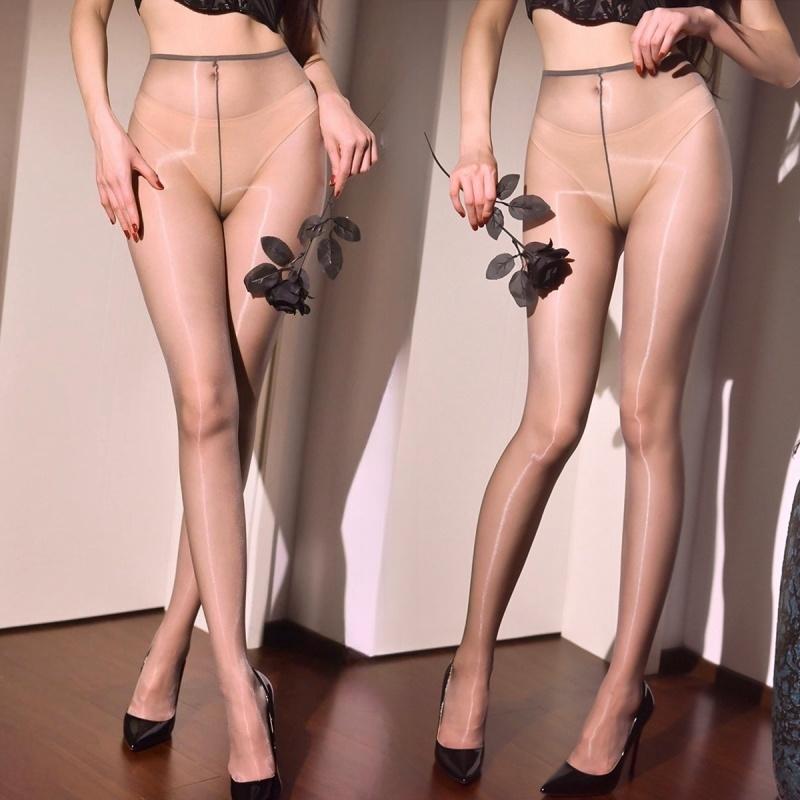

19g Super Light Pantyhose 1D Ultra Thin Transparent Lingerie Oil Shiny Close / Open Crotch Tights Women Sexy Pole Dance Clubwear Open Crotch