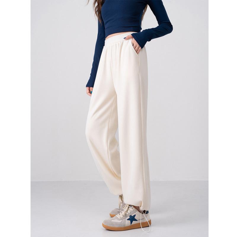 

Autumn and winter fleece thickened chenille wide-leg pants high waist loose wick striped fleece umbrella vertical straight trousers XL