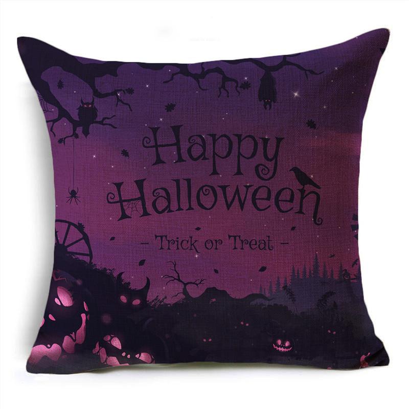 Ins Popular Purple Halloween Night Graveyard Pumpkins Linen Throw Pillowcase Decorative Cushion Cover For Sofa Living Room Party