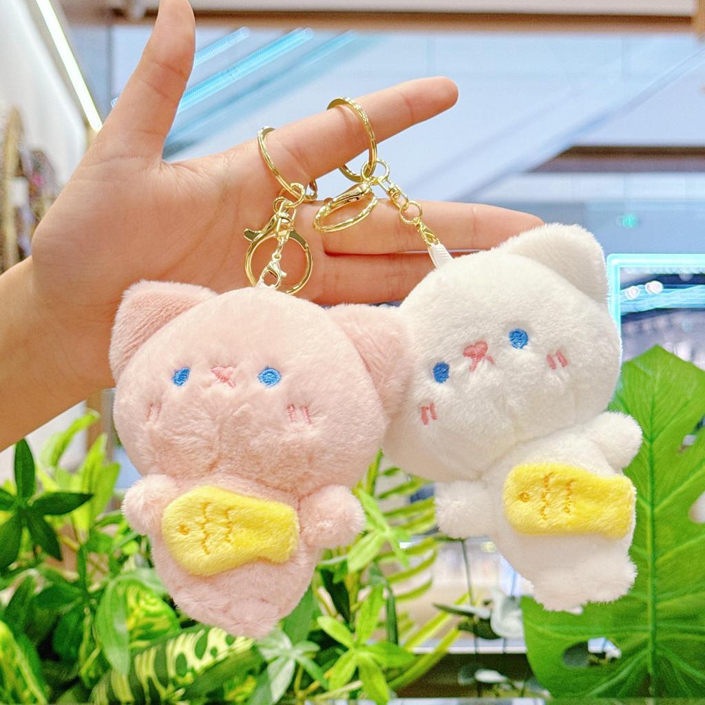 Cute Cat Mimi Plush Keychain: Hugging Fish Backpack Ornament Doll