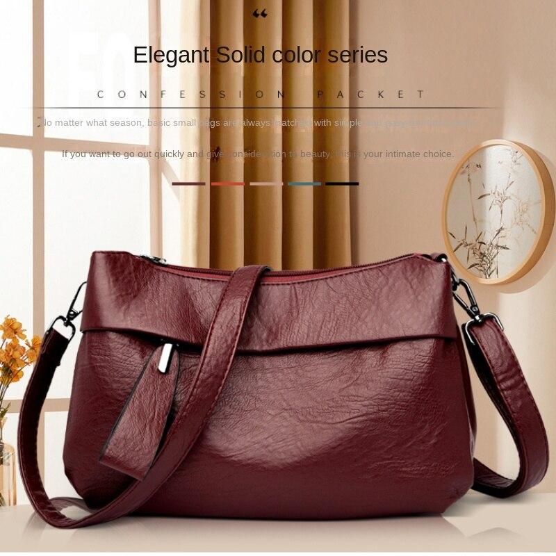 Трехслойные женские сумки на плечо большой вместимости, однотонные простые женские сумки-мессенджеры из мягкой кожи, легкие маленькие сумки в стиле ретро