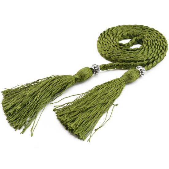 Fashion Women Thin Skinny Waistband Weave Braided Tassel Belt Dress Accessory