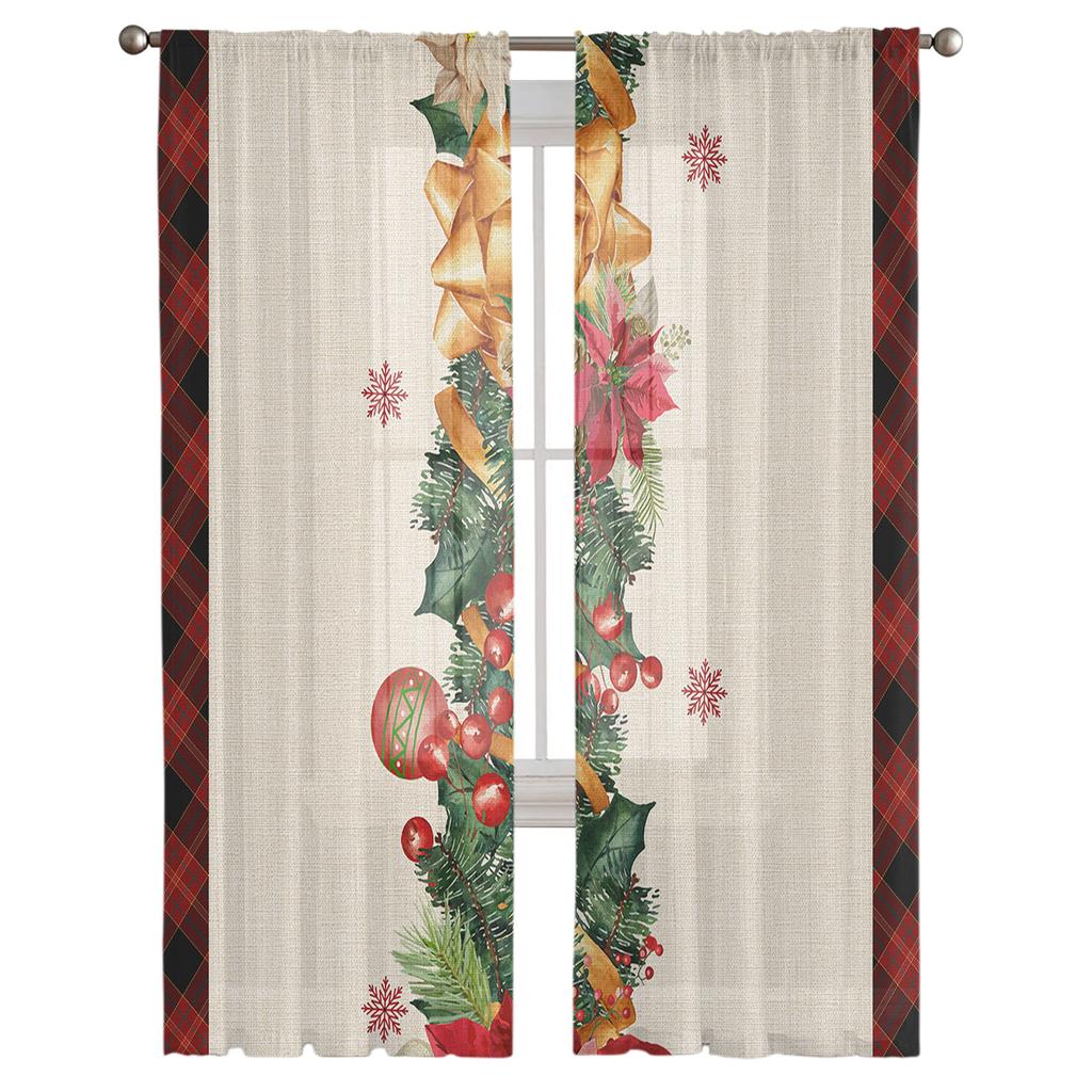 Jul Snöflinga Lampa Kula, Sovrum Transparent Skira Gardiner Högtidsdekoration Fönster Voile Tyllgardin