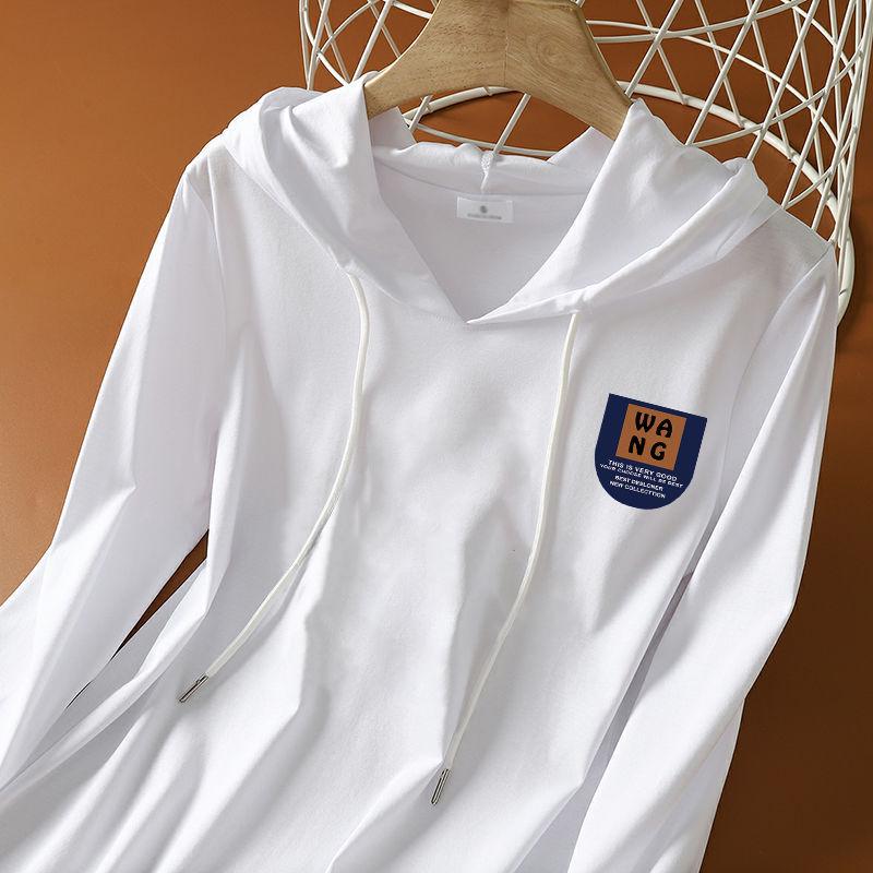 

2025 Футболка с капюшоном и длинным рукавом из 100% хлопка - Женский универсальный повседневный топ свободного кроя для весны и осени XL (suggested 110-125 jin)