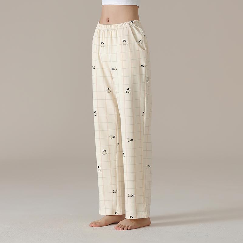 Damen High Waist Graue Baumwoll-Pyjamahose - Übergröße, Leichtgewicht, Gerades Bein, Vielseitig für Zuhause oder Outdoor