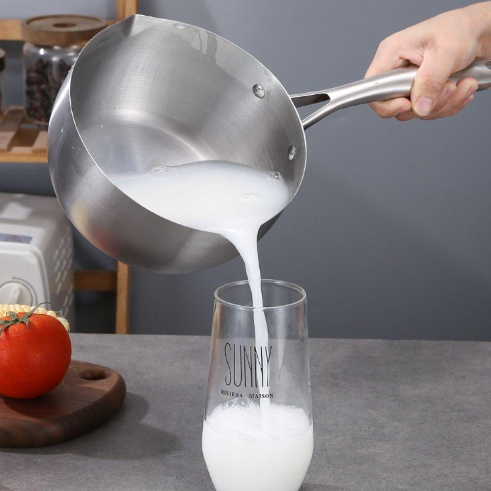 Keine Beschichtung Milchtopf Flacher Boden Suppentopf Multifunktionale Edelstahl-Stielkasserolle Haferbrei
