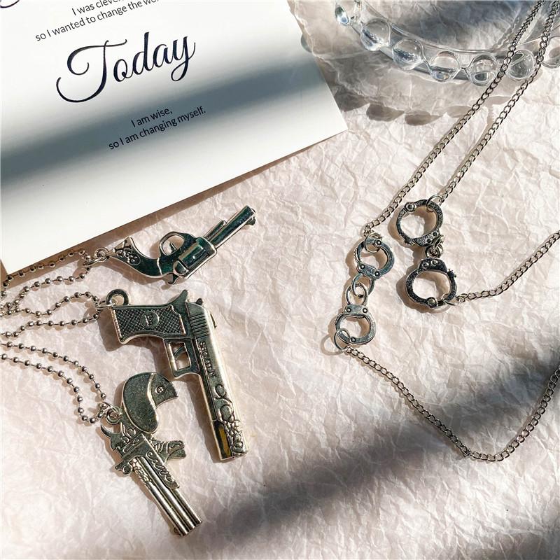 Vintage Design Gun Revolver Pendant Necklace Fashion Retro Geometric Charms Choker Jewelry Party Gift For Women Men