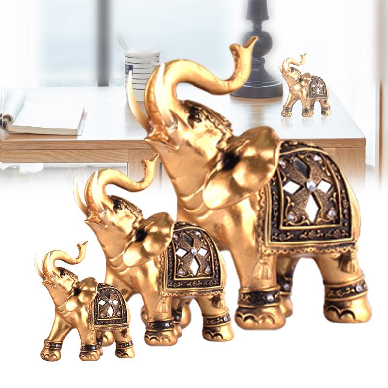 

Золотая статуя слона из смолы Lucky Feng Shui Элегантный хобот слона Скульптура Lucky Wealth Статуэтка Ремесла Украшение дома Подарок
