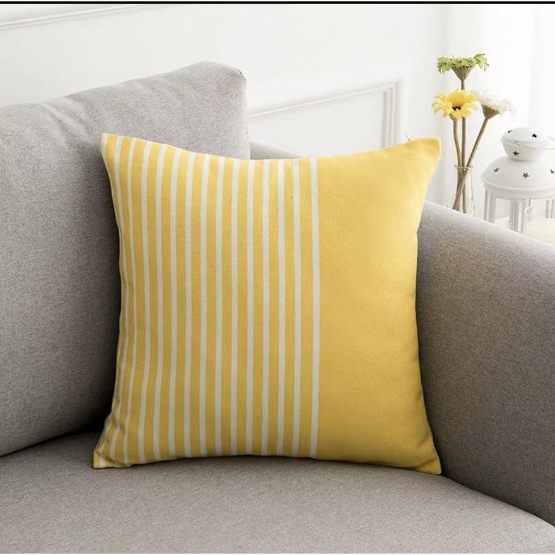 Geometric Pillowcase, Yellow and Gray Geometric Peach Skin Velvet Printed Pillow Cushion Cover, Sofa Car Backrest