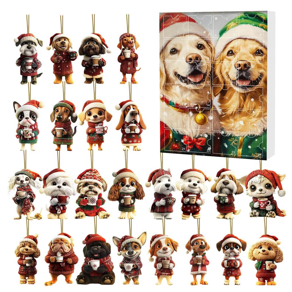 Christmas Pet Dog Advent Calendar Acrylic Hanging Ornaments For Holiday Decor And Gifts