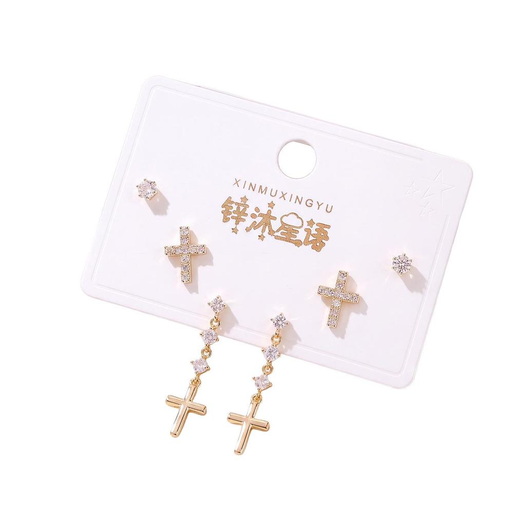 Copper-Plated Gold Cross Stud Earrings - Fashionable, High Quality & Luxurious