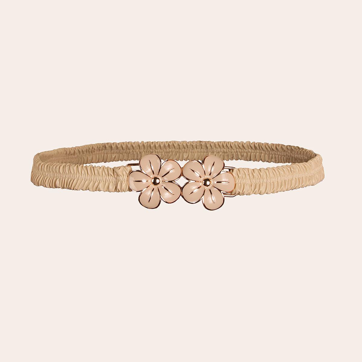 

Drip Flower Double Buckle Elastic Waist Belt - Elegant Black & Beige Stretch for Ladies 60-80 cm бежевый