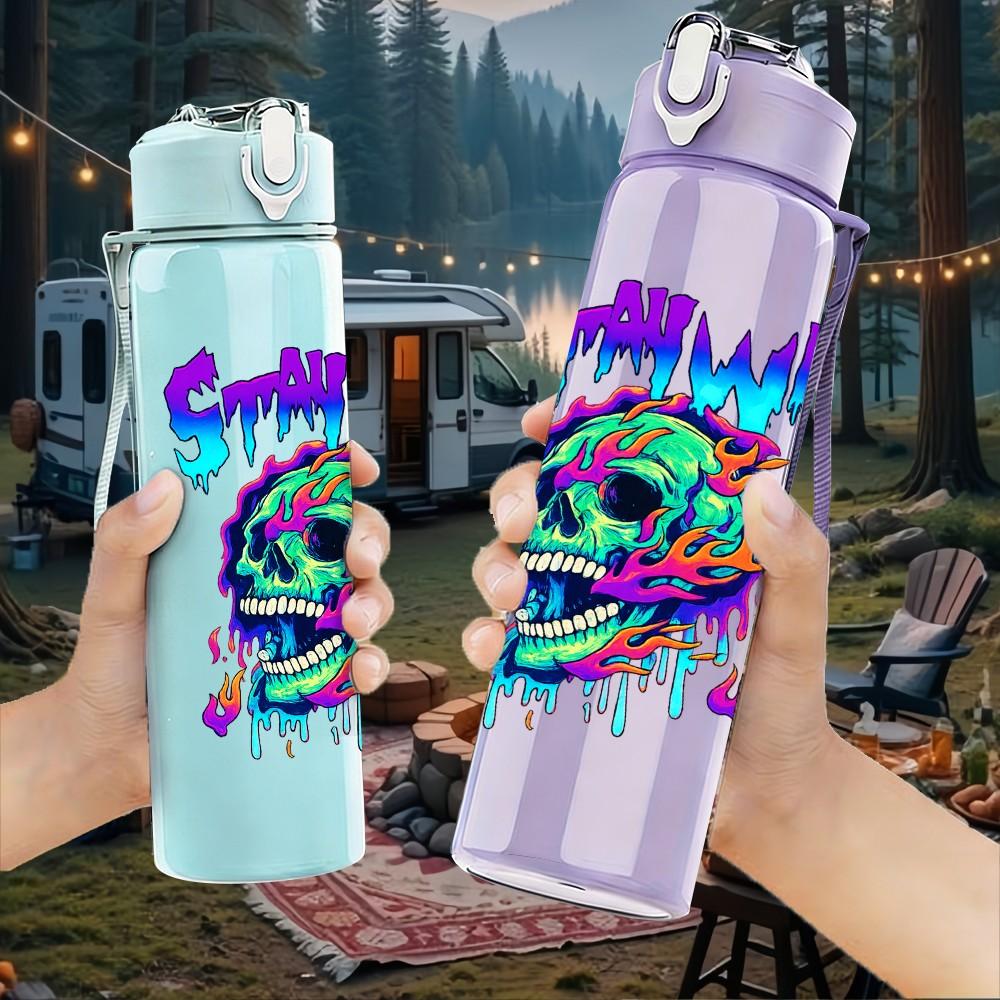 1PC Squidward Colorful Graffiti Art Print 750ml Color Plastic Sports Water Bottle Leakproof Flip Straw Lid Suitable for Sports Office Home Use