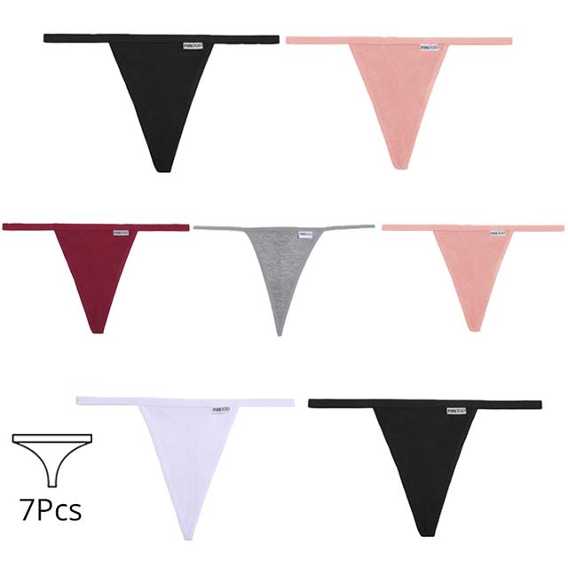 FINETOO 7Pcs/Set Cotton Thongs Panties Women Sexy T-Back Underpants G-string Underwear Girls Breathable Intimates Female Lingerie Bikini