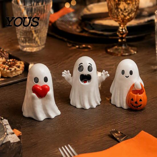 Decorative Figurines for Shelf Halloween Cute Ghost Figurine, Small Red Heart Pumpkin Bucket Statue, Funny Statue Resin Ornament Home Table