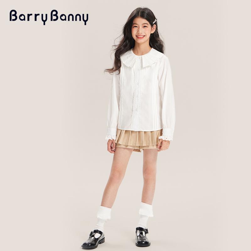 Girls' Shirt 2025 Spring New Style Doll Neck White Top Children's Thin Shirt