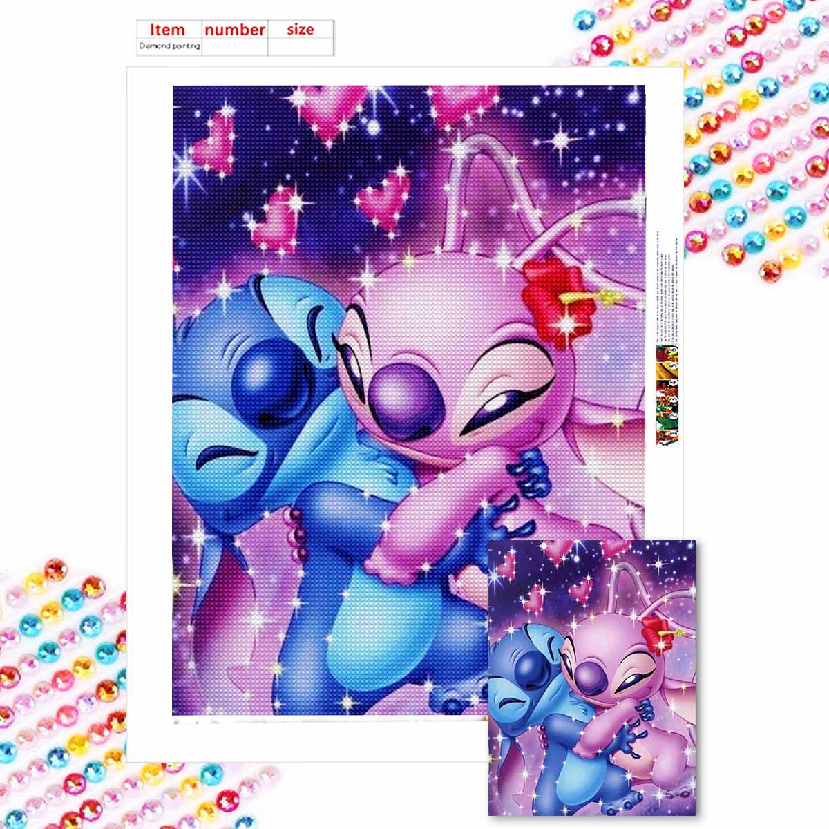 

Полная круглая алмазная вышивка Стич и его подруга Искусство Стразы Картина Мозаика DIY 5D Вышивка крестом Домашнее украшение Round 20x30cm