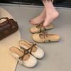 French Flat-bottomed Flower Bag Head Half Slippers Women's Outer Wear 2025 Summer Fairy Style with Skirt Mary Jane Sandals