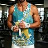 Men's Casual Hawaiian Print Outdoor Sports Tank Top Sleeveless Round Neck Summer Beachwear Lightweight Breathable Fabric