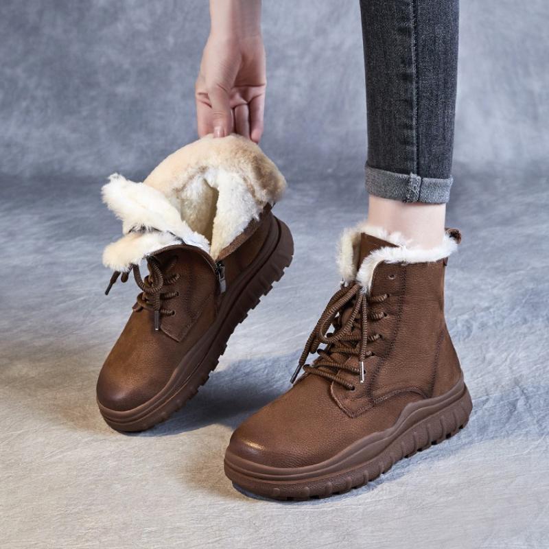 Fashion 2025 New 5cm Women's Genuine leather Snow Boots Women's thick-soled Warm Cotton Boots winter head layer cowhide boots Vintage