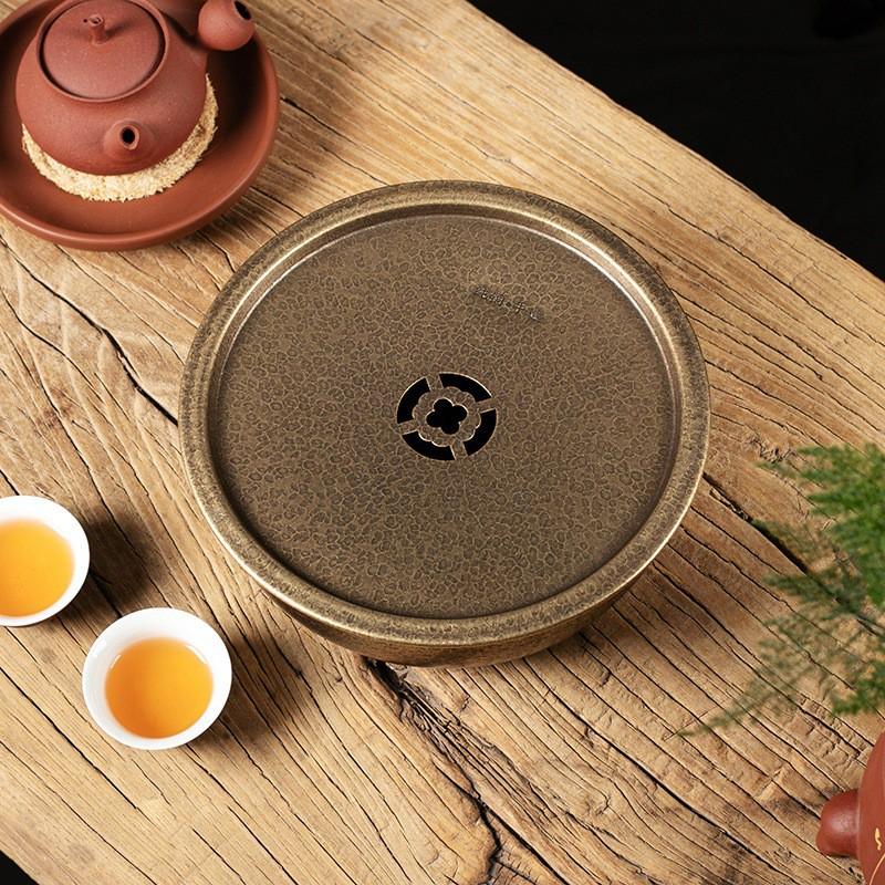 Handcrafted Hammered Brass Tea Tray Gongfu Dry Brewing Outdoor Use