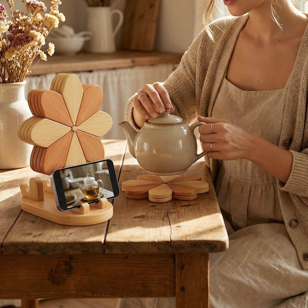 Thicken Wood Trivets Two-Tone Color Pot Holders Cup Mat Heat Resistant Mat Dining Table