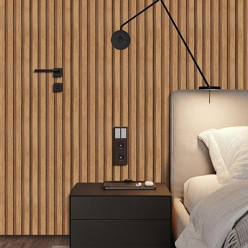 Carta da Parati a Doghe di Legno, Stacca e Attacca, Autoadesiva, Vinile, Idrorepellente, Finto Legno, Listelli, Carta a Contatto per Soggiorno Camera da Letto