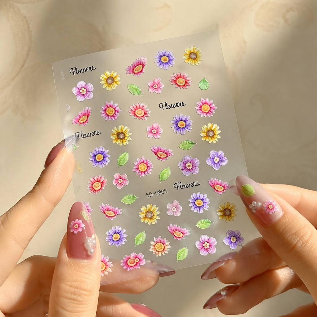 1Pc Relief Texture Floral Nail Art Sticker Waterproof Art Floral Nail Decal Fashion Design Floral Nail Slider