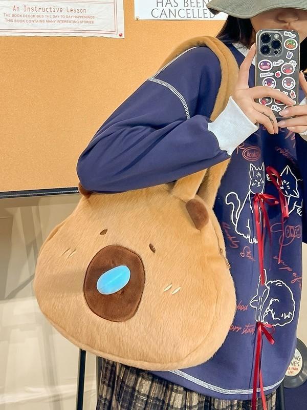 Plush Cat Shape Tote Bag With Zipper Closure For Casual Day Use
