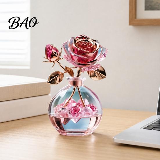 Realistic Rose Ornament Acrylic Ornament, 2D Flat Flower Decoration with Base, Table Centerpiece Romantic Desktop Decor for Home Shelf Cabinet