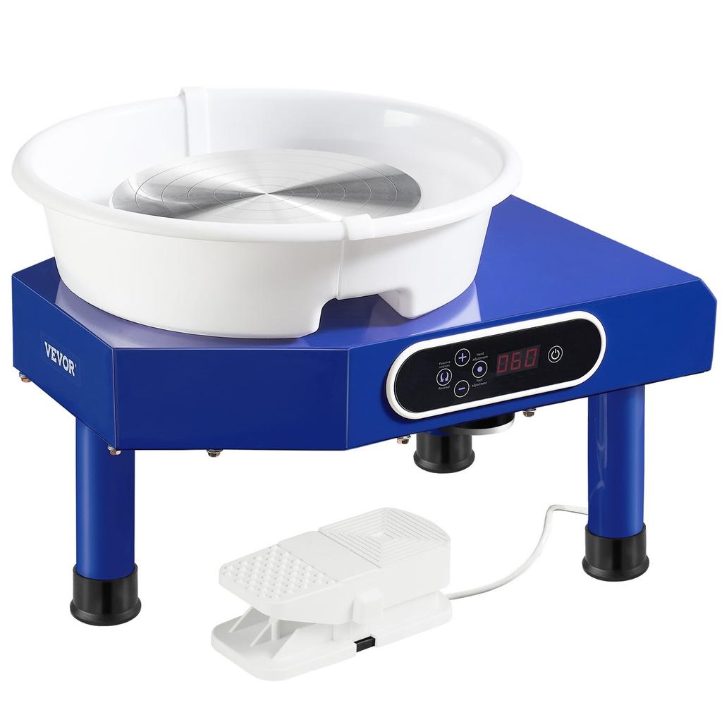 Töpferscheibe, 10 Zoll Keramikrad Formmaschine, 60-300 U/min Einstellbare Geschwindigkeit mit Fußpedal, Abnehmbares ABS-Becken, Manuelles LCD-Panel, Modellieren