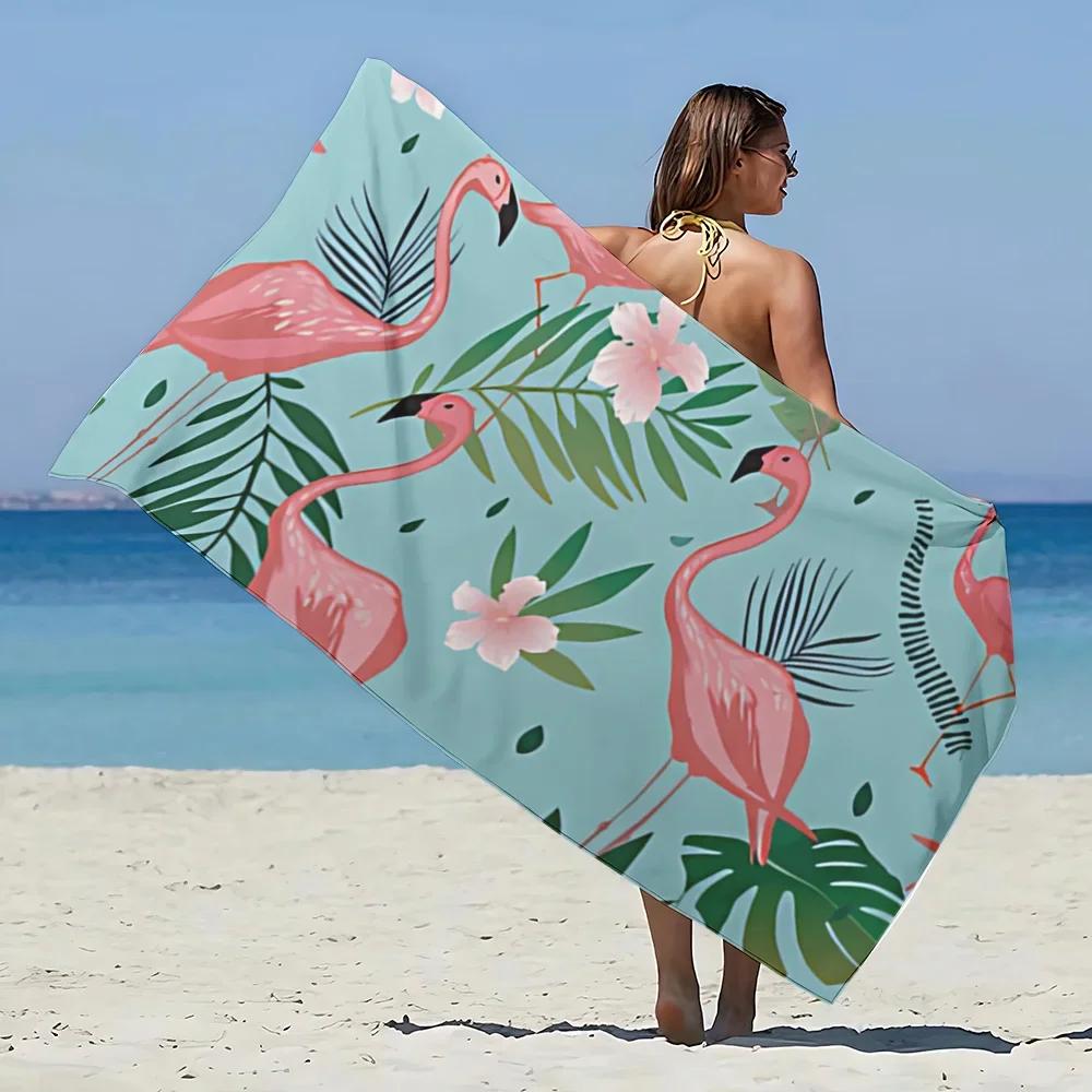 Flamingo & Floral Print Beach Towel - Soft Absorbent Towel for Summer Fun, Vibrant Designs for Everyday Use and Comfort