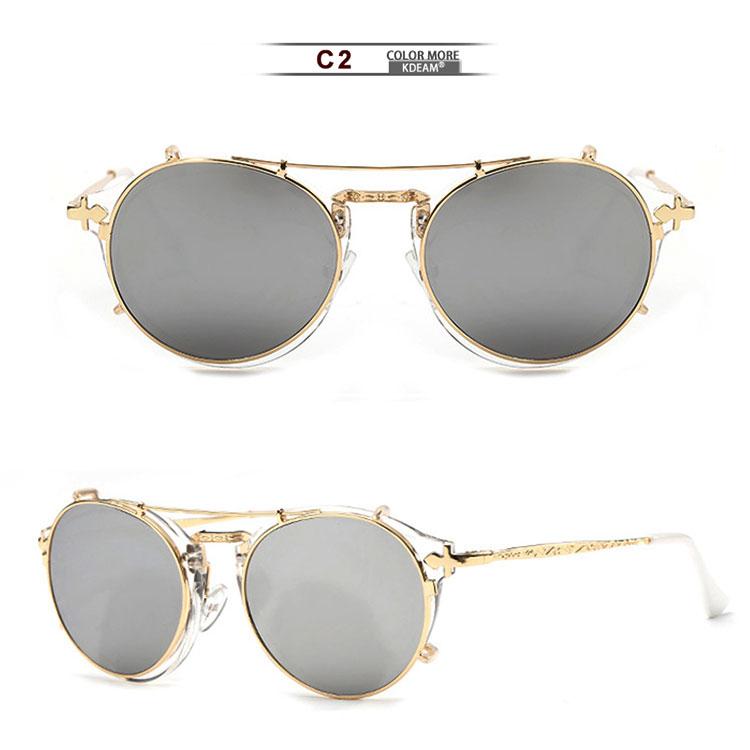 Kdeam Steam Punk Clip on Sunglasses for Men Brand Designer Round Sun Glasses Women Baroque Carved Metal Legs with Box