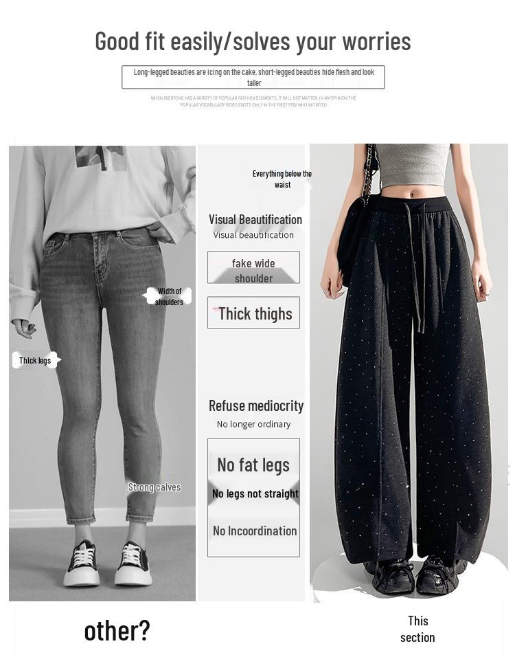 Spring & Summer Rhinestone Wide-Leg Loose Scythe Pants for Women
