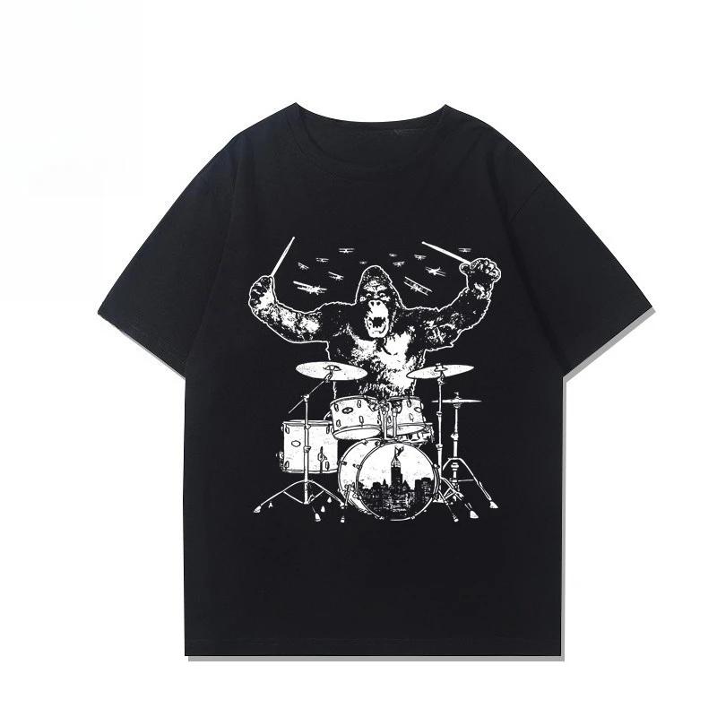 2025 Summer New Rock Drum Guitar and Instrument Printed Graphic T-shirts for Men and Women Short-sleeved T-shirts Streetwear
