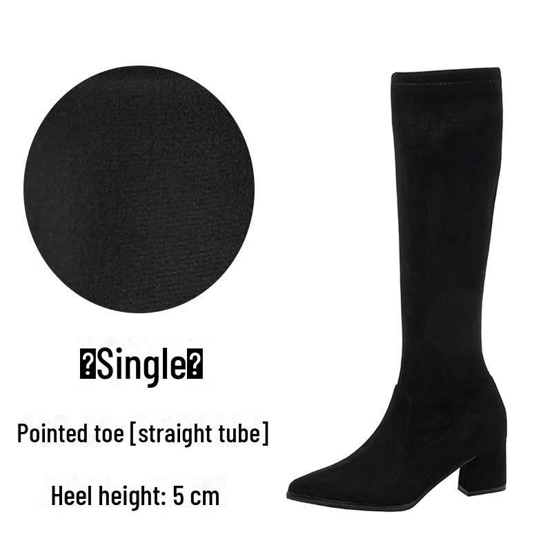 Women's Knee-High Pointed Toe Boots, 2024 Autumn/Winter, Thick High Heels, Small Sizes Available.