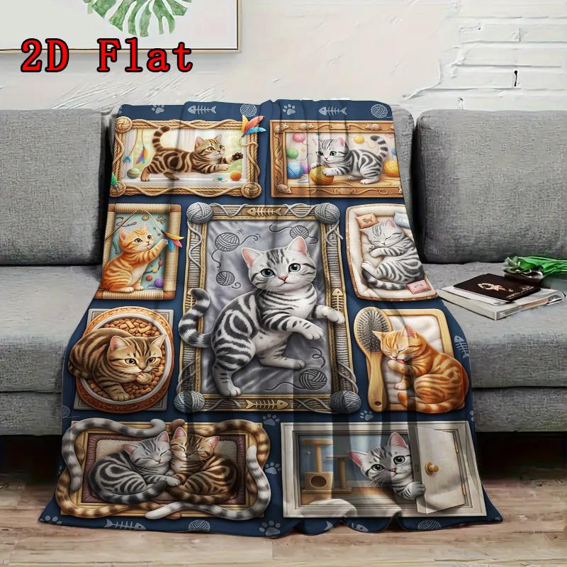Cat Frames Collection 2D Flat Pattern Flannel Blanket, High Quality All Seasons, Home Decor, Warmth and Comfort, Perfect for Christmas Gifts.