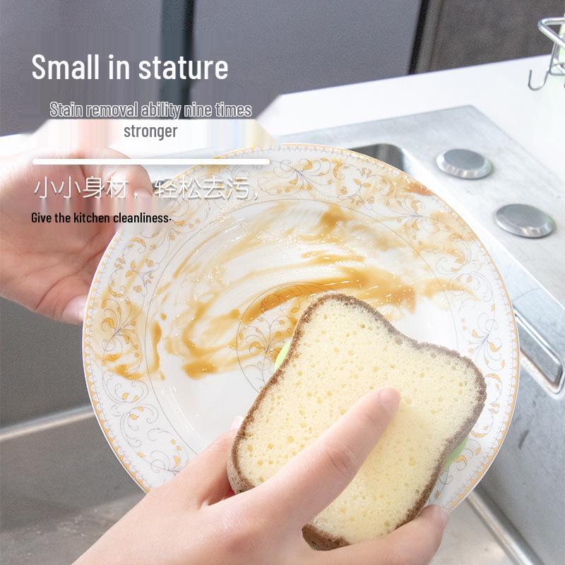 Cute Bread-Shaped Cartoon Dishwashing Sponge for Kitchen Cleaning and Decontamination