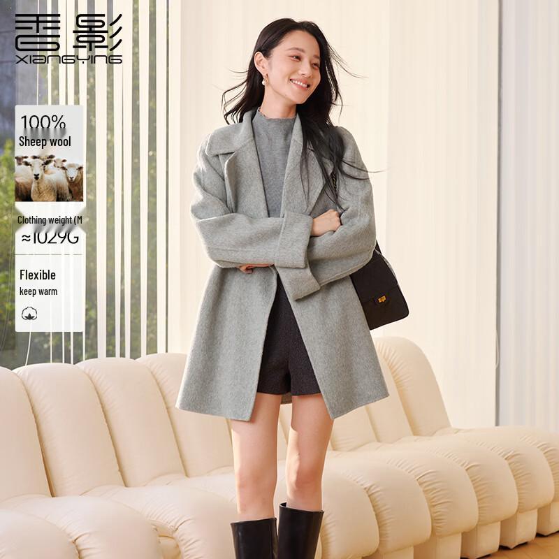 Xiangying Women s 100% Pure Wool Winter Double-Sided Overcoat L