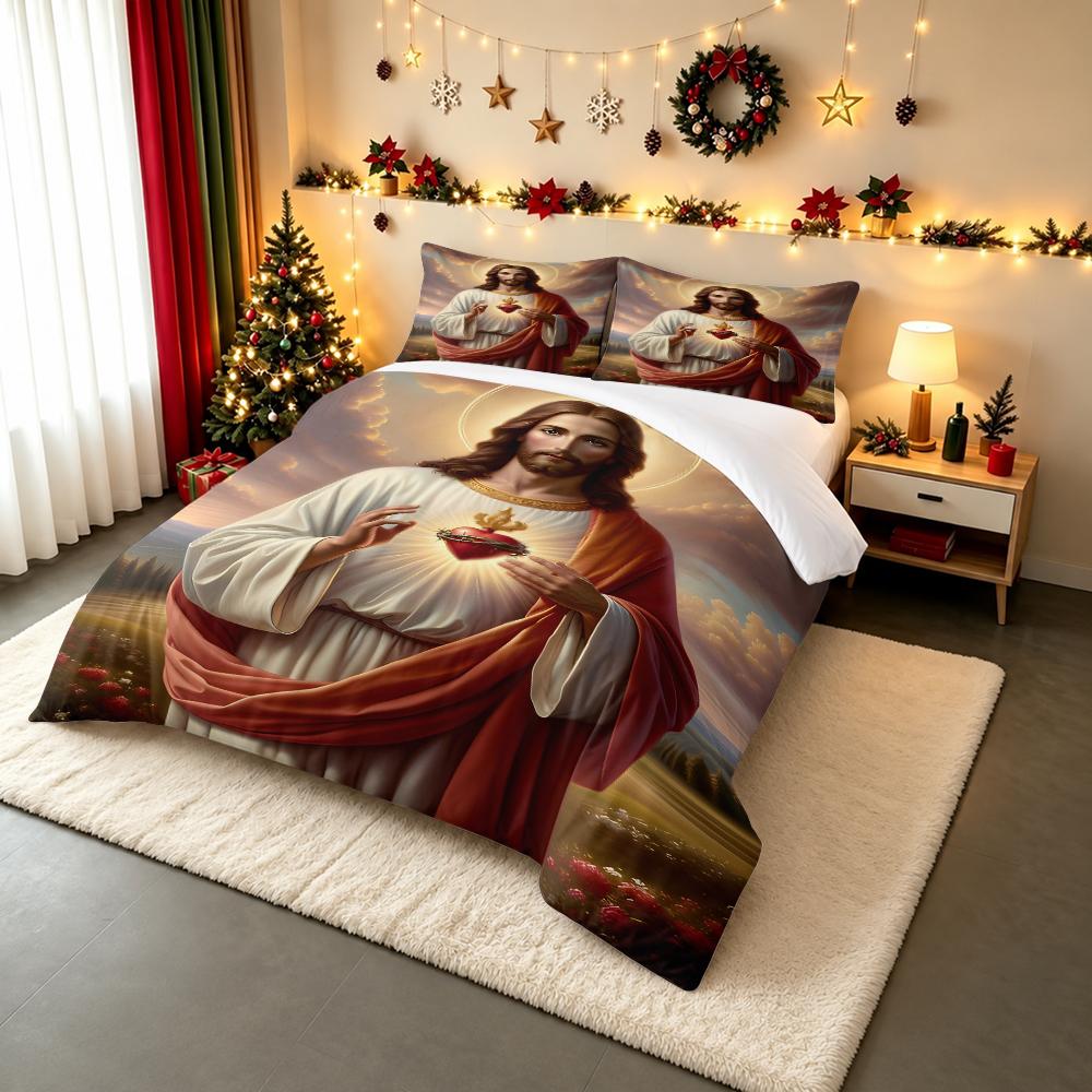 Sacred Heart of Jesus Christ Bedding set (1 duvet cover, 2 pillowcases, duvet not included) for Living Room Bedroom Church Decor, Religious Art Print