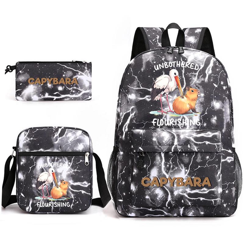 Capybara Animal Print 3Pcs Student Bookbag Set Shoulder Bag Pencil Case Children School Bag for Boys Girls Lightweight Daypack