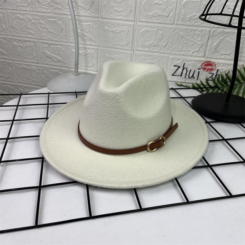 French Top Hat Men's Autumn and Winter Big Edge Hat Back Edge Felt Hat Panama Flat Edge Jazz Hat British Hat Wool Hat
