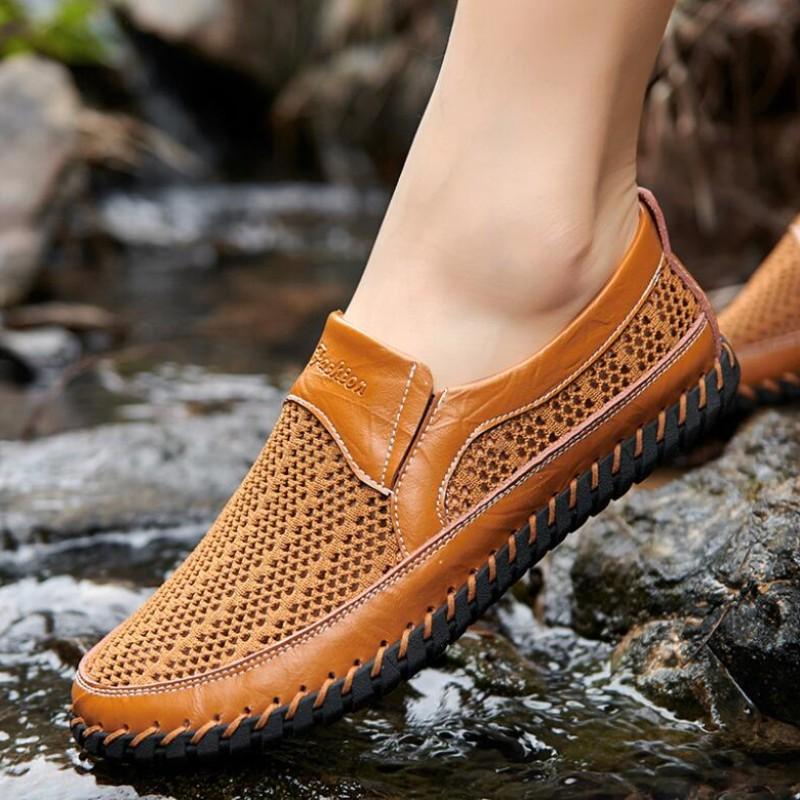 Men'S Casual Shoes Men Summer Style Mesh Flats For Men Loafer Creepers Casual High-End Shoes Very Comfortable Size:38-46