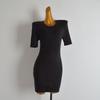 French Style Retro Sexy Round Neck Short Sleeve Knitting Dress Women's Clothing Fall and Winter Skinny Slimming Mid Length Long Length Bodycon Dress