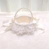 Lace Ruffle Wedding Baskets Bowknot Flower Baskets for Wedding Ceremony Wedding Flower Girl Basket with Pearls Handle