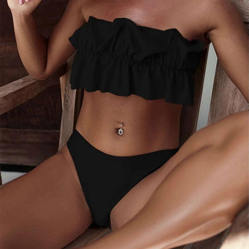 Mode Femmes Sexy Spa Bikini Couleur Unie Dos Nu Décontracté Fendu Ensemble Maillot de Bain