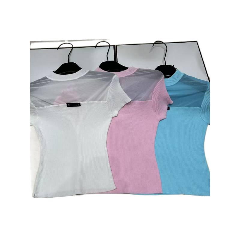 Summer 2026 Casual Sexy Knit Mesh Hollow Round Neck Short Sleeve Slim Fit Top